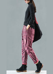 Red Striped Fine Cotton Filled Pants Winter