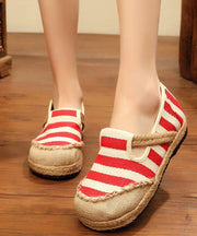 Red Striped Patchwork Flat Feet Shoes - bagstylebliss