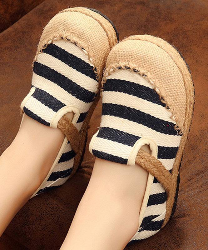 Red Striped Patchwork Flat Feet Shoes - bagstylebliss