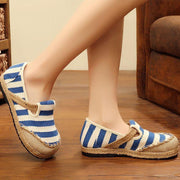 Red Striped Patchwork Flat Feet Shoes - bagstylebliss