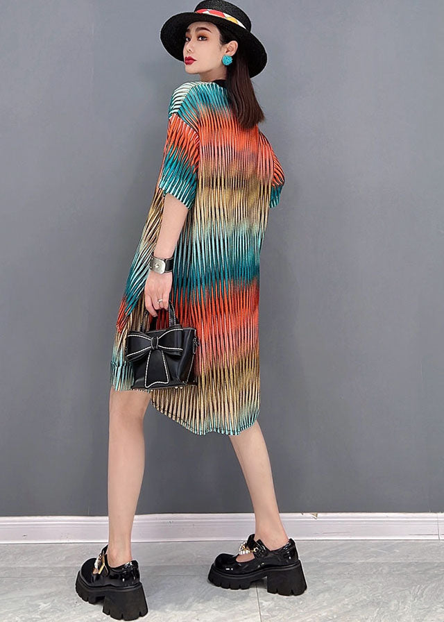 Red Striped Print Cotton Women Sets Two Pieces Low High Design Summer