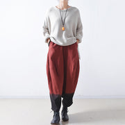 Haremshose aus Leinen mit rotem Farbverlauf, übergroße Baumwollhose mit elastischem Bund