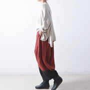 Haremshose aus Leinen mit rotem Farbverlauf, übergroße Baumwollhose mit elastischem Bund