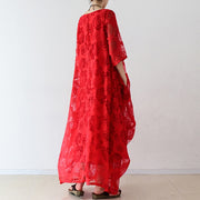 Red roses tulle chiffon caftans maxi dresses causal gown plus size clothing