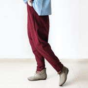 Red winter pants warm thick carrot pants oversized elastic waist harem pants