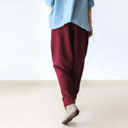 Red winter pants warm thick carrot pants oversized elastic waist harem pants