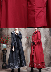 Red zippered Patchwork Embroideried Spring Coats