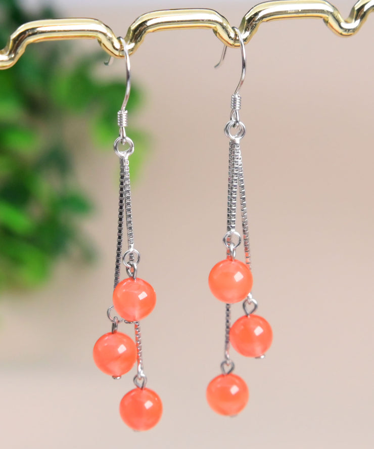 Regular Orange Sterling Silver Agate Tassel Drop Earrings