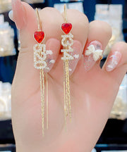 Regular Red Alloy Zircon Digit Love Tassel Drop Earrings