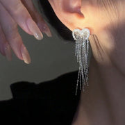 Regular Silk Sterling Silver Zircon Love Tassel Drop Earrings