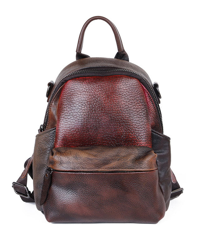 Retro Brown Color contrast Paitings Calf Leather Backpack Bag