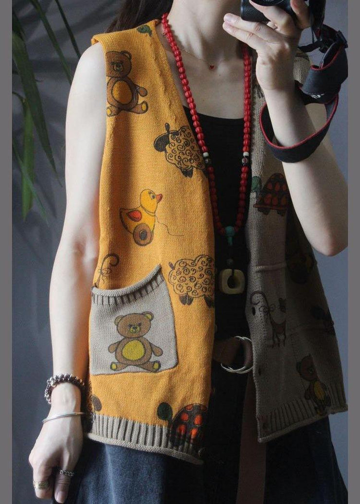 Retro Cartoon Printed Knitted Vest Girl - bagstylebliss