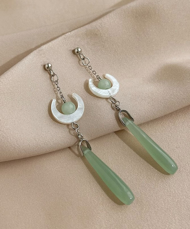 Retro Cyan Sterling Silver Alloy Jade Moon Drop Earrings