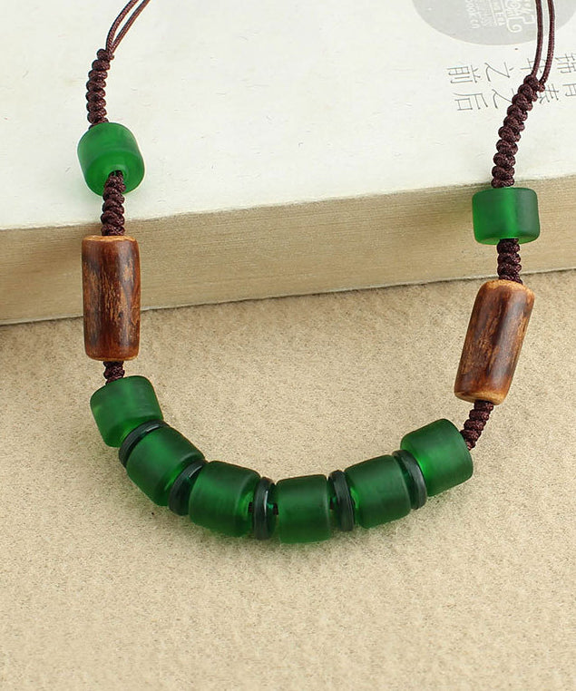 Retro Ethnic Style Green Handwoven Crystal Necklace