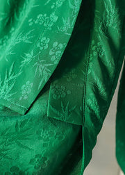 Retro-grüner Stehkragenknopf asymmetrisches Design Jacquard-Seidenhemden Frühling