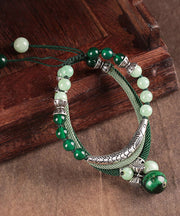 Retro Green Sterling Silver Jade Green Agate Tiger's Eye Charm Bracelet