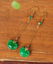 Retro Green Sterling Silver Overgild Jade Drop Earrings