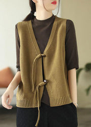 Retro Green V Neck Button Knit Waistcoat Sleeveless