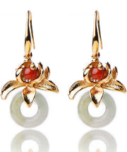 Retro Grey 14K Gold Gem Stone Drop Earrings