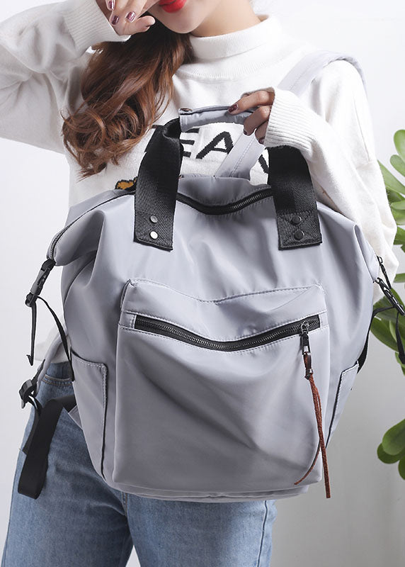 Retro Grey Solid Cotton Backpack Bag