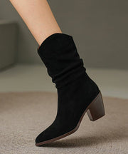 Retro Pointed Toe Chunky Heel Boots Brown Suede