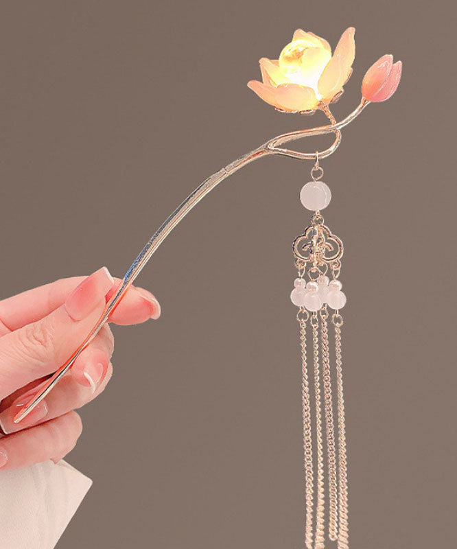 Retro Red Alloy Coloured Glaze Lotus Flower Palace Lantern Hairpin