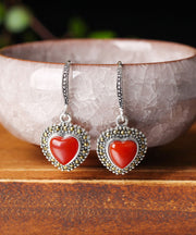 Retro Red Sterling Silver Agate Zircon Love Drop Earrings