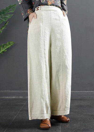 Retro Semi Elastic Waist Wide Leg Pants Women's New Spring Casual Hemp Color Pants - bagstylebliss