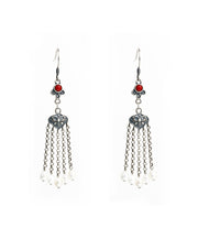 Retro Silk Sterling Silver Agate Pearl Tassel Drop Earrings