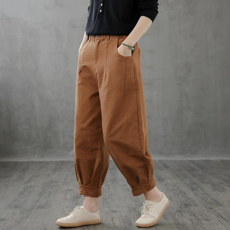 Retro casual brown pants women loose new cropped trousers - bagstylebliss