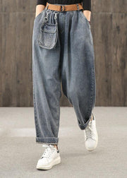 Retro denim blue autumn new trousers plus size harem pants - bagstylebliss