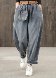 Retro denim blue autumn new trousers plus size harem pants - bagstylebliss