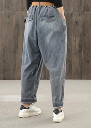 Retro denim blue autumn new trousers plus size harem pants - bagstylebliss