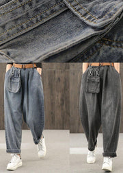 Retro denim blue autumn new trousers plus size harem pants - bagstylebliss