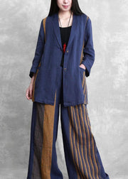 Retro fashion blue two-piece suit female casual small suit + wide-leg pants autumn style - bagstylebliss