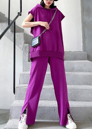 Retro women's sweater and trousers rose purple fashion two piece set - bagstylebliss