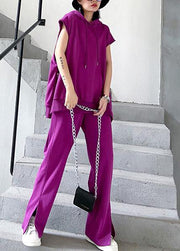 Retro women's sweater and trousers rose purple fashion two piece set - bagstylebliss