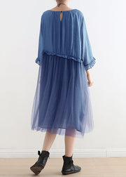 2024 Royal Blue Tulle Maxi dresses Sundress Half Sleeve