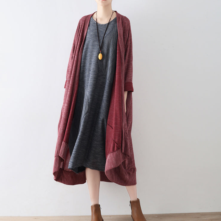 Ruby stripe cotton cardigans long casual coats oversized cotton clothing