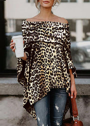 Sexy Slash Neck Asymmetrisches Design Schulterfrei Leopardenmuster Top Sommer