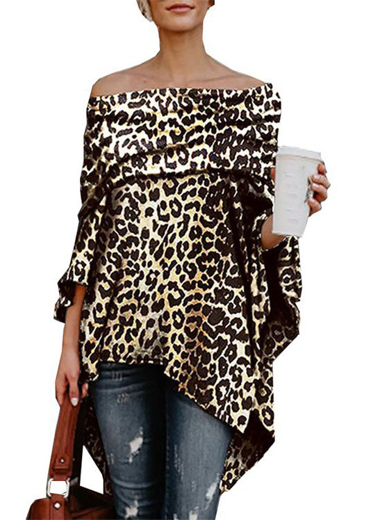 Sexy Slash Neck Asymmetrisches Design Schulterfrei Leopardenmuster Top Sommer