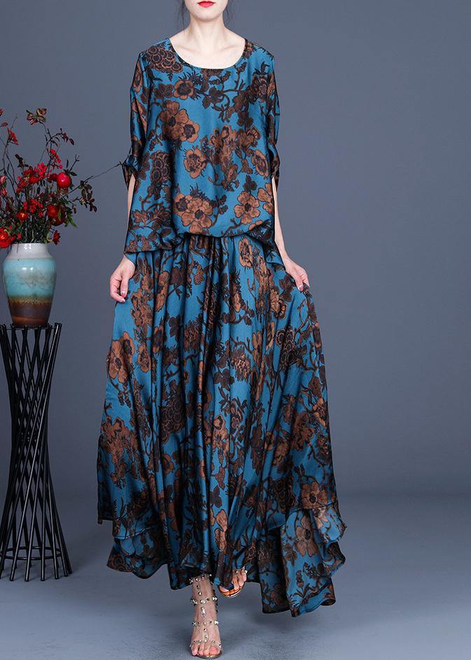 Silk floral irregular dress blue - bagstylebliss