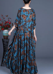 Silk floral irregular dress blue - bagstylebliss