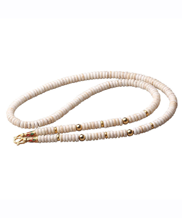 Simple Beige Alloy Coconut Shell Beading Graduated Bead Necklace