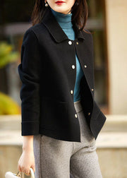 Simple Beige Peter Pan Collar Button Bown Woolen Jacket Fall