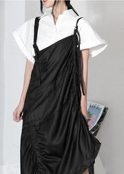 Simple Black Asymmetrical Design Wrinkled Summer Dresses Sleeveless