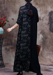 Simple Black Asymmetrical Print Cashmere Dress Winter