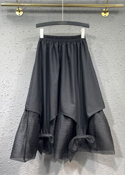 Simple Black Asymmetrical Tulle Patchwork Maxi Skirt Fall