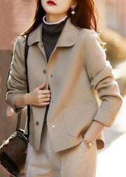 Simple Black Button Pockets Patchwork Woolen Coats Fall