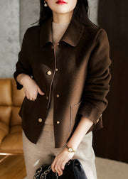 Simple Black Button Pockets Patchwork Woolen Coats Fall